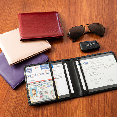 CANOPUS Car Registration and Insurance Holder, PU Leather Card Holder, Vehicle Glove Box Organizer for Auto, SUV, Truck and Motorcycle
